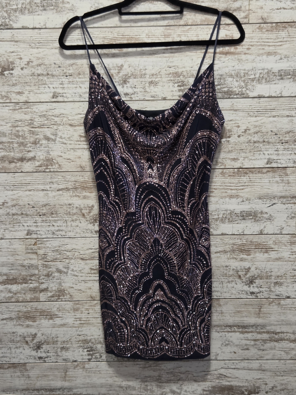 Jump Navy Mini Dress with Rose Gold Sequin Pattern